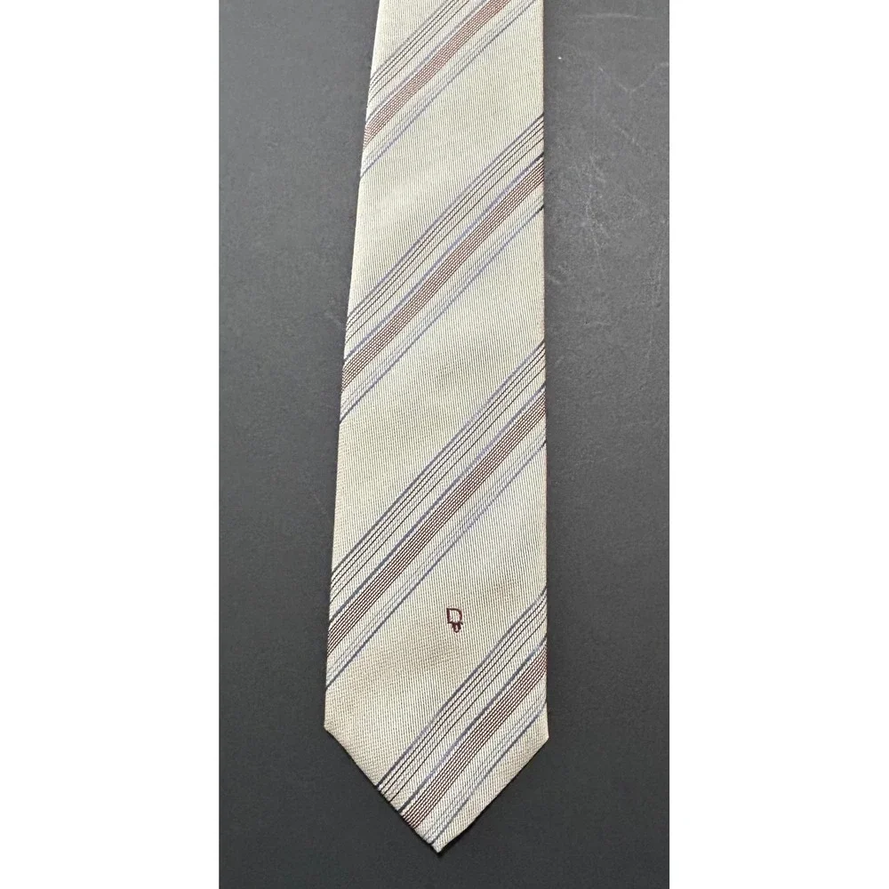 Vintage Christian Dior Men's Tie Beige Stripe 3